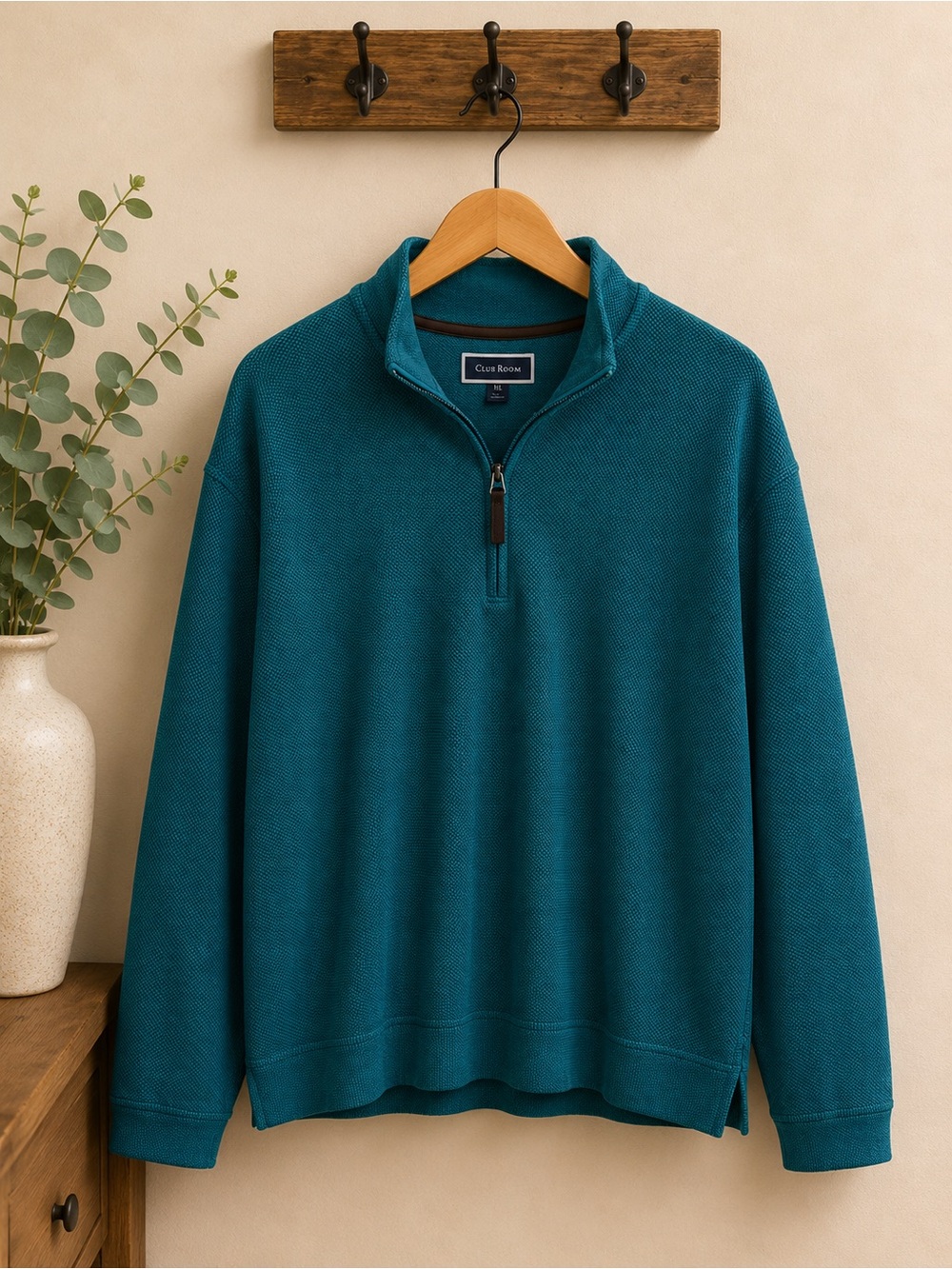 Club Room Men’s XXL Teal Quarter Zip Pullover Golf Sweater Textured Knit